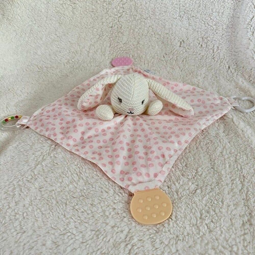 Modern Baby Rabbit Lovey Security Blanket Pink Polka Dot Bunny Teether Toys